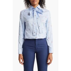 Gucci Light Blue Strawberry Fil Coupé Cotton Button Up Shirt 38 NEW